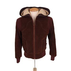 Vintage Ransom Clothing Suede Leather Jacket Size XS Pile Lined Hooded Y2K